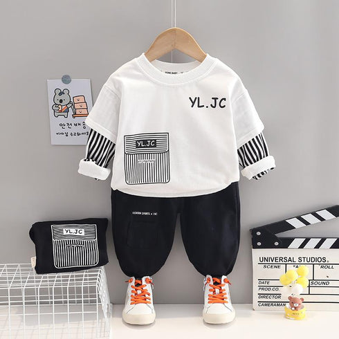 Spring and Autumn Boys Round Long Sleeve Set Two-Piece Set